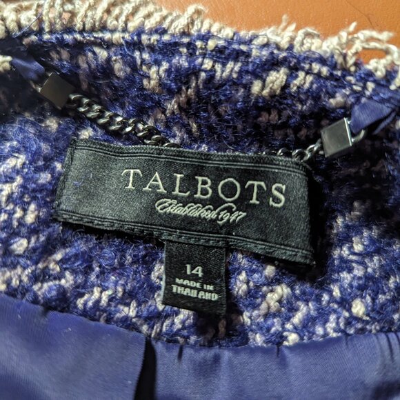 Talbots Blazer 14 Wool Mohair Alpaca Blue Tweed Open Front Office Lady Jacket - Picture 7 of 7
